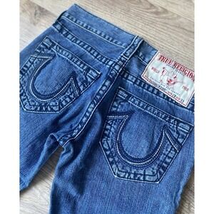 True Religion Women Y2K Grunge Rainbow Bobby Jeans 28 X 33 Boot Cut Thick Stitch
